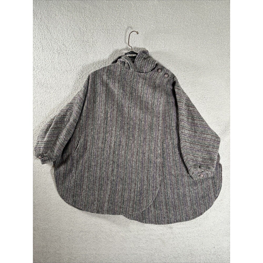 Vintage Claude Danielle Tweed Hooded Poncho Cape Grey Purple Red Women L-XXL